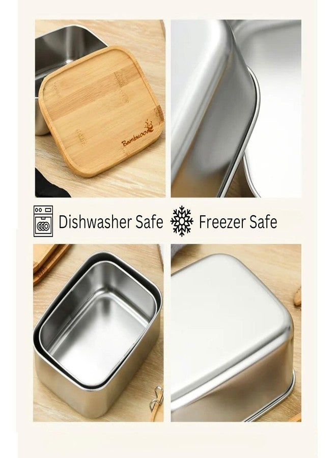 Bambuood Premium Stainless Steel Bento Lunch Box. Eco-Friendly Meal Storage, Food Container With 100% Leak-Proof Bamboo Lid. For Adults, Work, Travel Use. Free Bamboo Cutlery. LARGE (41 oz) - Image 4